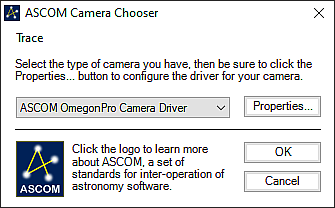 Wybór kamery ASCOM