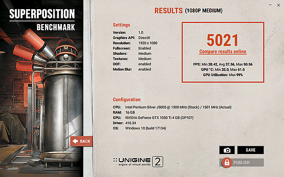 Superposition benchmark 1080p GTX 1050 Ti