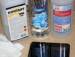 Woda destylowana, alkohol izopropylowy i ściereczka z mikrofibry